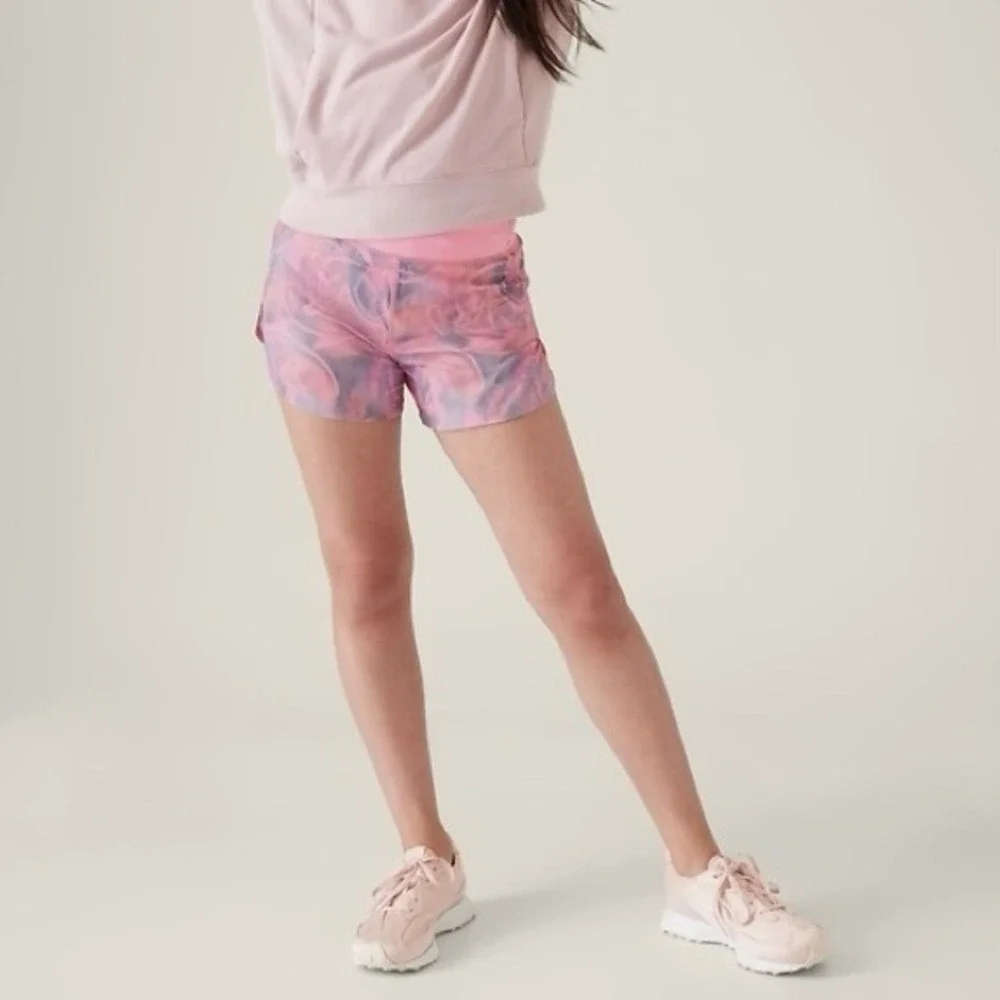 Athleta Girl Run The World 3 Inch Shorts Pink Blue Marble Swirl Size L 12